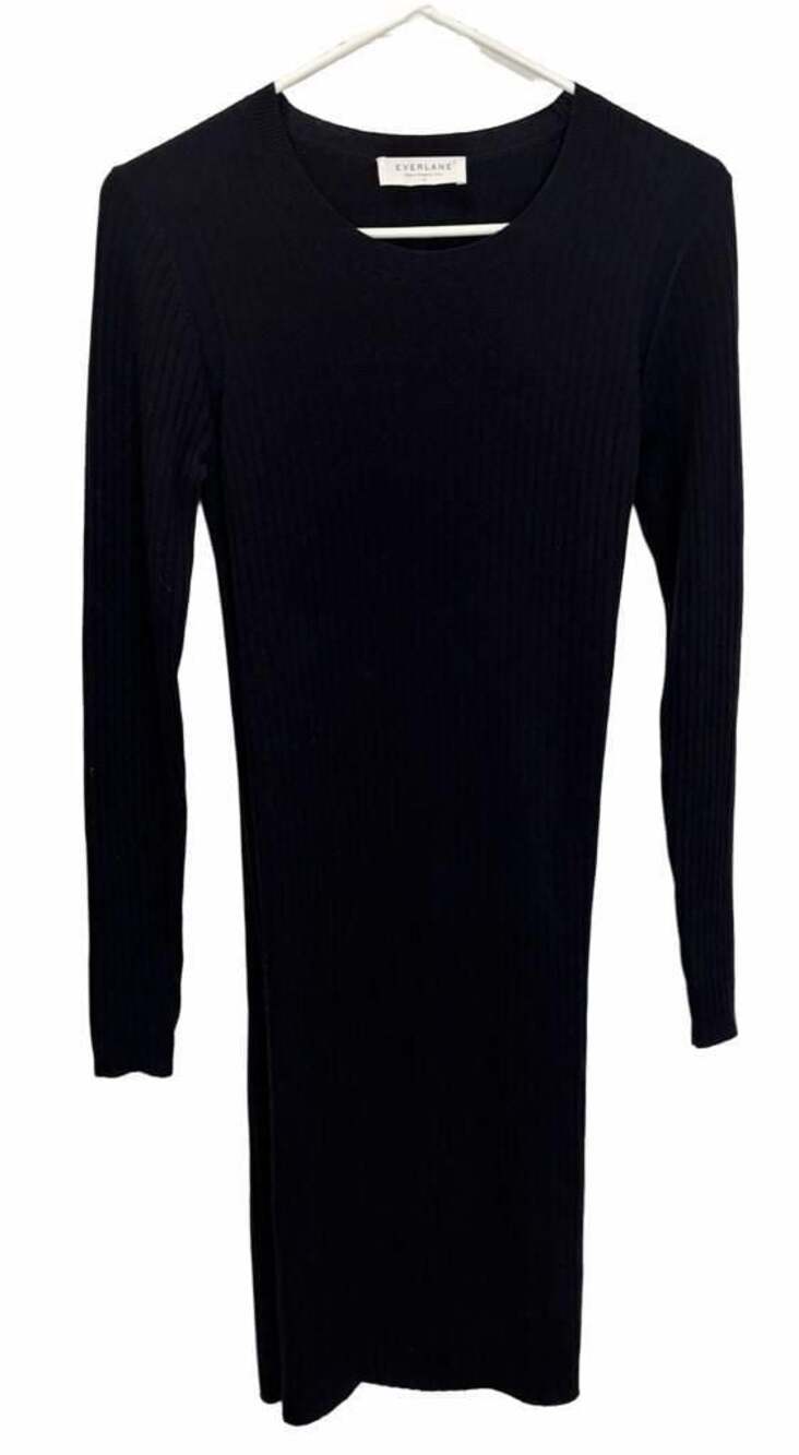 Everlane Black Ribbed Wool Blend Sweater Dress Long Sleeve Midi Medium